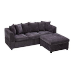 Grey Chenille 3-seater Corner Sofa With Storage Footstool – Wooden Frame, 6 Pillows, Black Legs