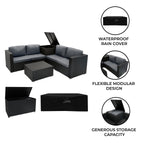 Rattan Modular 6 Piece Furniture Set & 700l Storage Box | Black