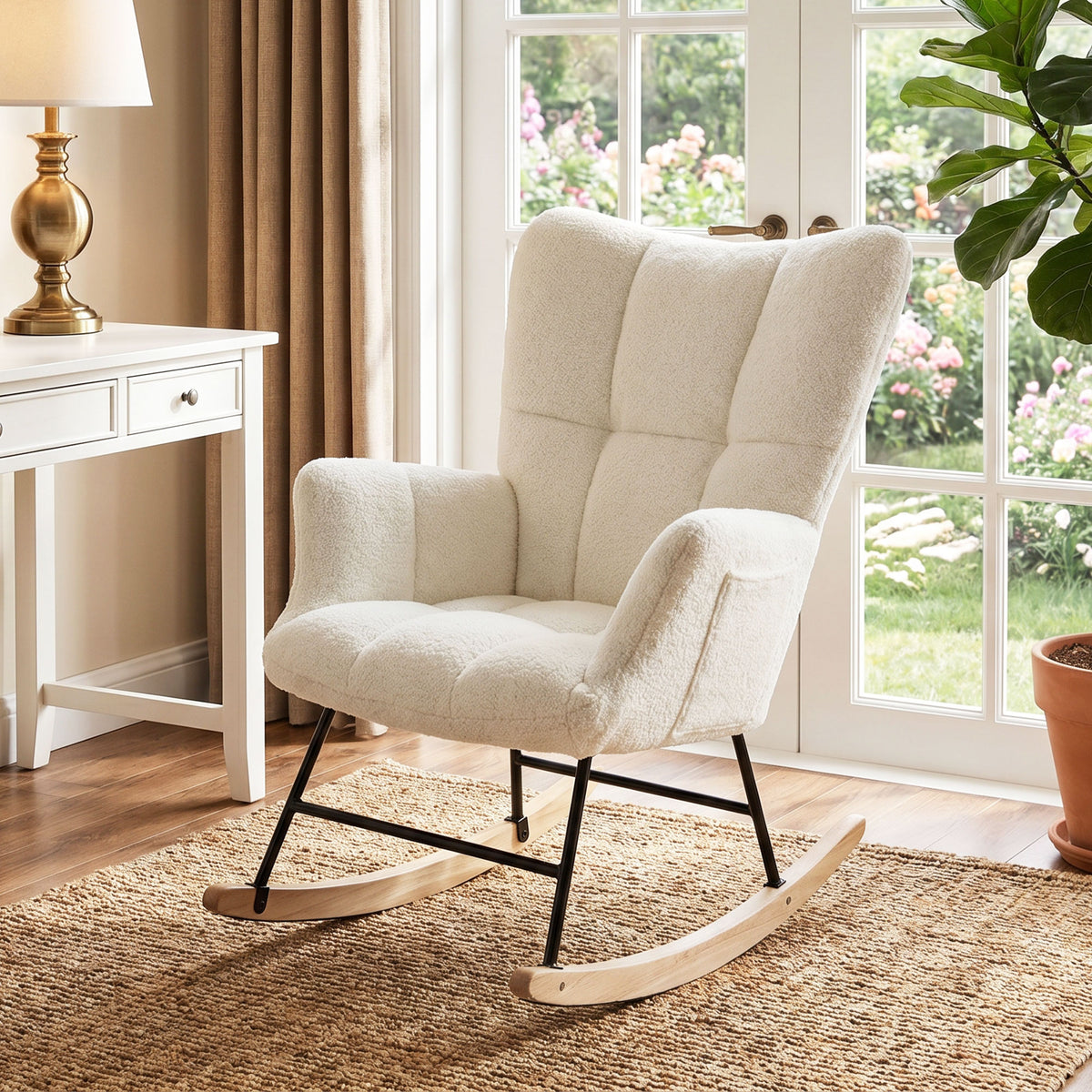 HOMCOM Tufted Rocking Chair With Side Pockets