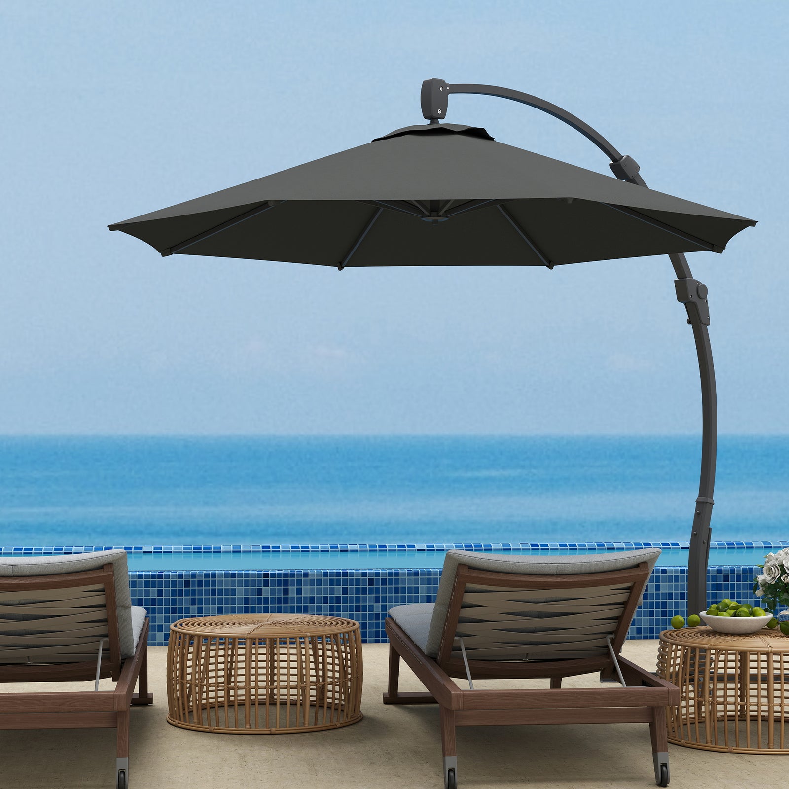 3(m) Garden Cantilever Parasol With Crank Aluminium Frame | Gray