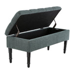 100cm W Linen Upholstered Storage Bench With Black Rubberwood Legs, Ottoman Seat With Hidden Compartment For Bedroom, Living Room, Entryway