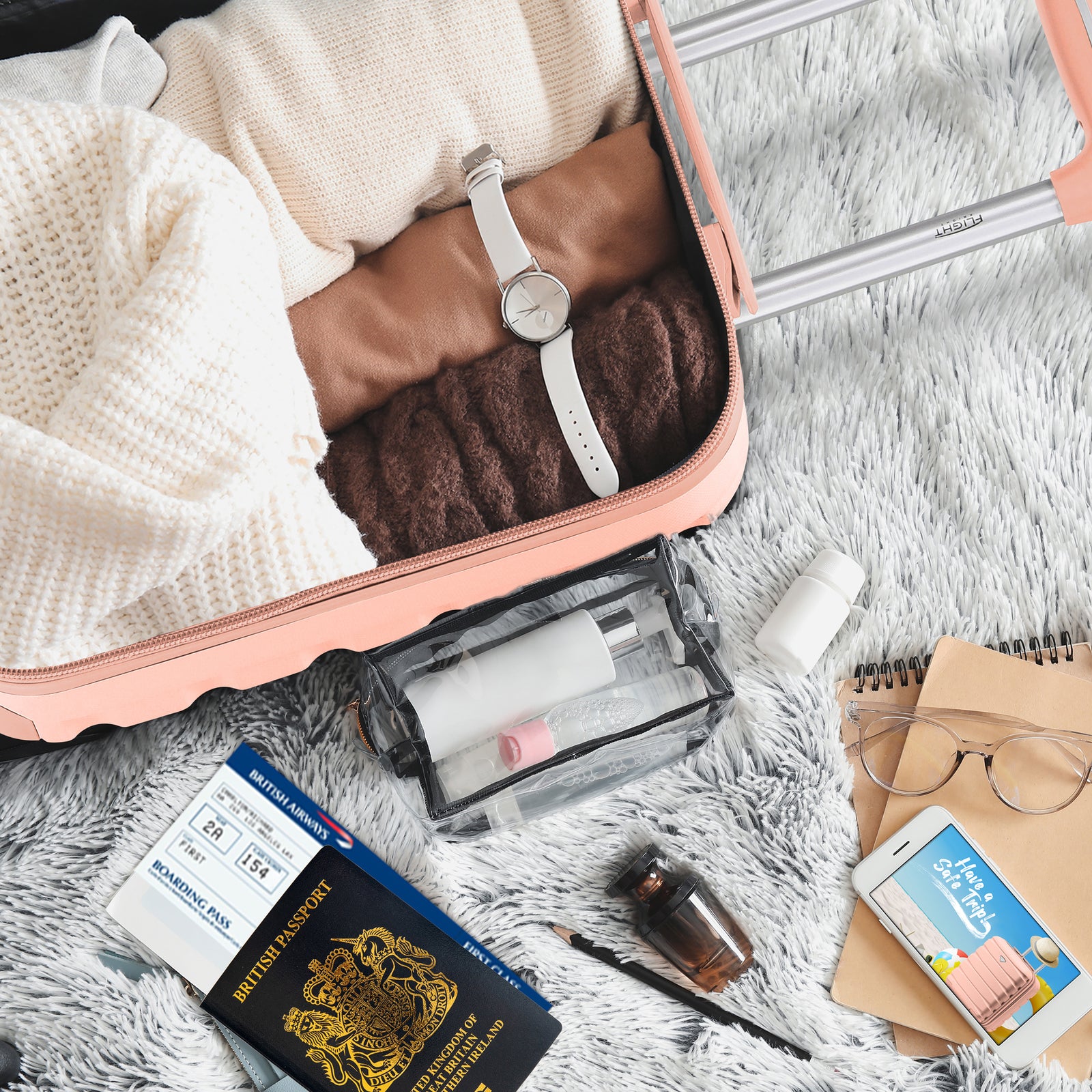 45x36x20cm Lightweight Underseat Cabin Carry On Suitcase - 100+ Airline Approved - Hard Shell Luggage - 4 Wheels | 45 x 36 x 20cm | Rose Gold