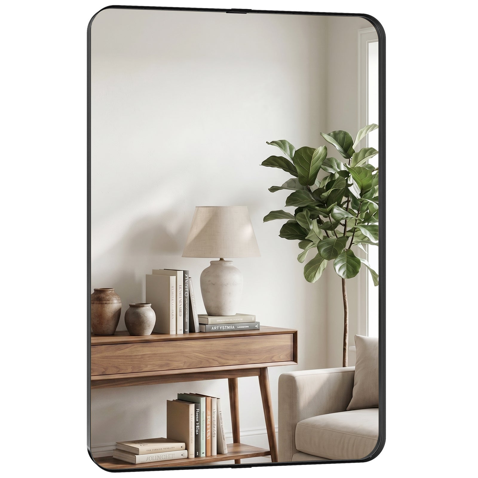 Rectangular Wall Mirror, 90 X 60 Cm Wall Mounted Bathroom Mirror | Black