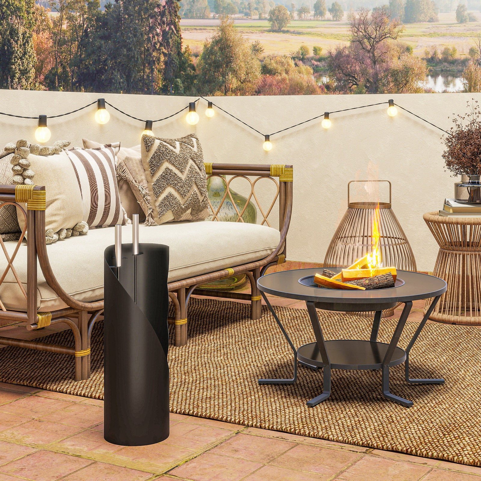 Outsunny 4 Pcs Fireplace Companion Set, Metal Fireside Companion