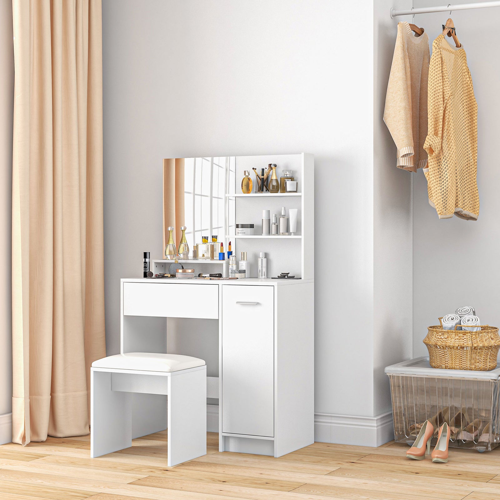 Dressing Table With Mirror And Stool, Makeup Desk