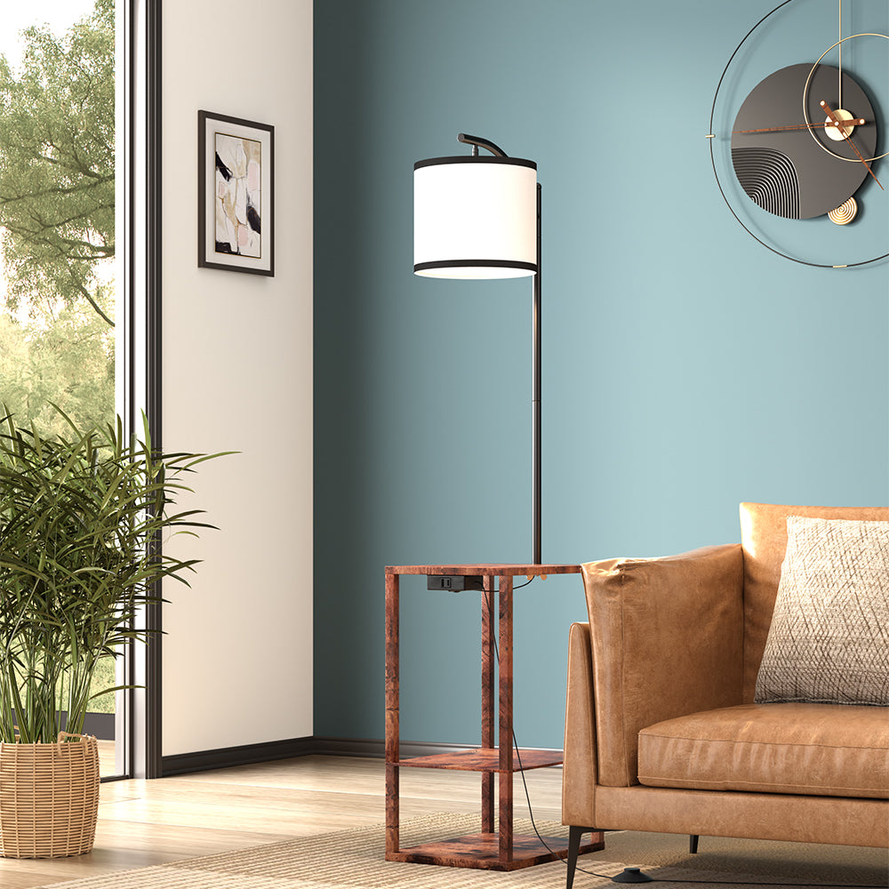 Modern Metal Floor Lamp Side Table 2 In 1