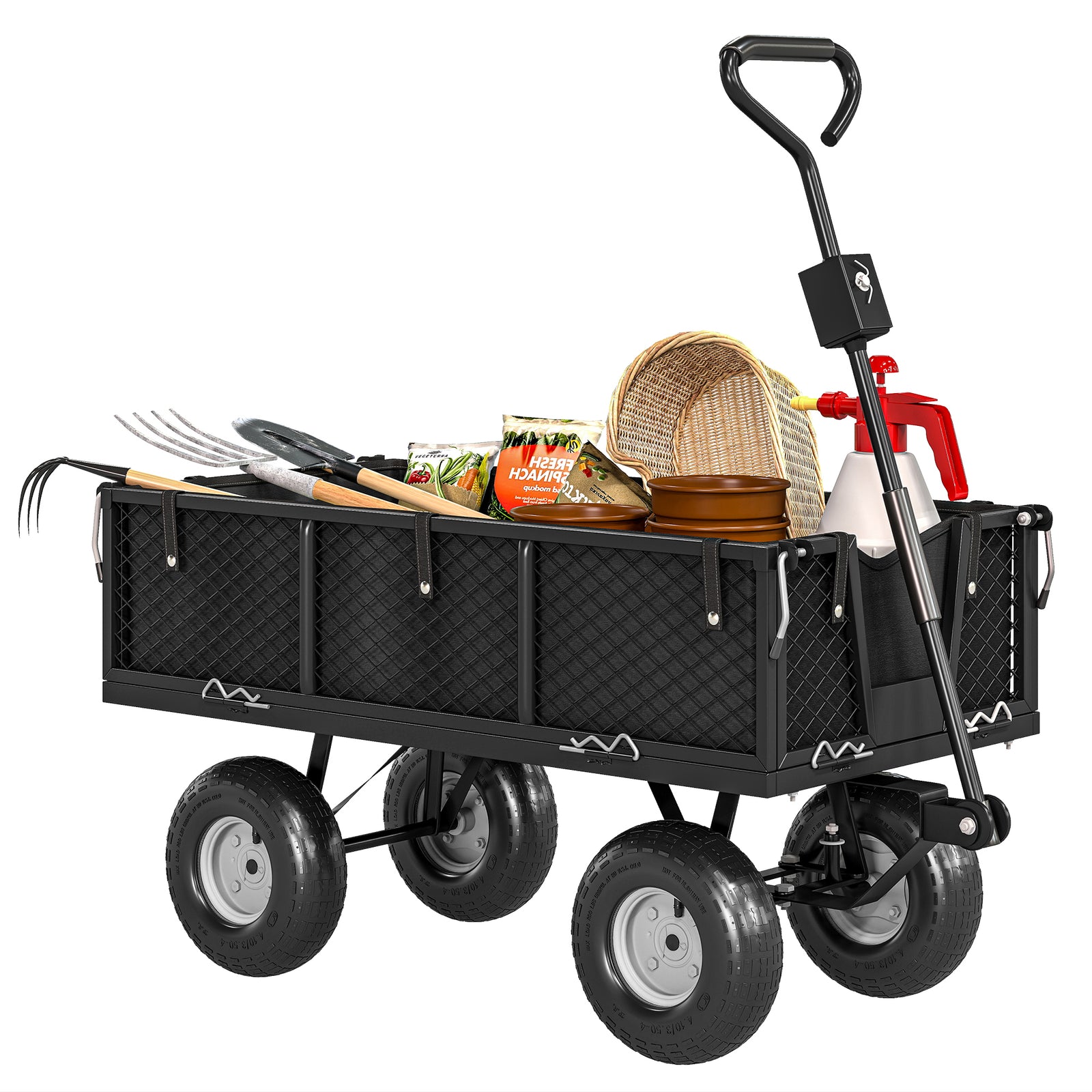 Garden Cart With Removable Liner, Quick-release Sides | Black