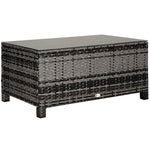 Garden Rattan Side Table,wicker Coffee Desk, Glass Top | Dark Gray