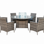 Amazon Rattan Fire Pit Dining Set - Round Table With Chairs | 6 Chairs | Grey