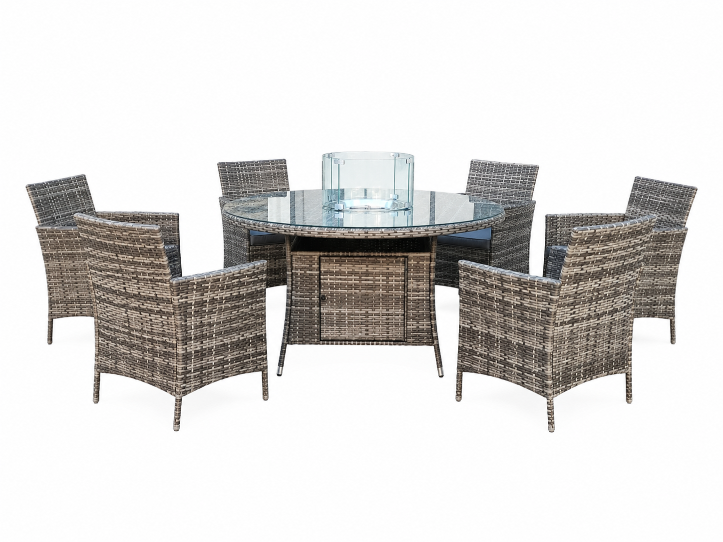 Amazon Rattan Fire Pit Dining Set - Round Table With Chairs | 6 Chairs | Grey
