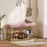 Shoe Storage Bench With Seat Cushion Tufted Shoe Rack Bench | Pink