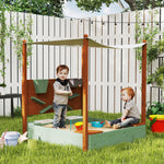 Wood Sandpit, Kids Sandbox With Canopy, For 3-6 Years, 116 X 112.5 X 128 Cm