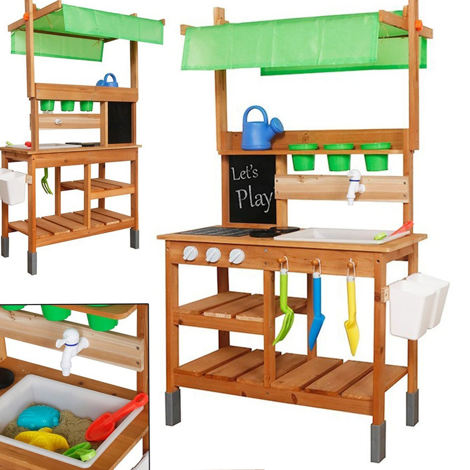 HYGRAD BUILT TO SURVIVE Wooden Kids Outdoor Mud Kitchen Playset With Sink – Pretend Cooking Garden Toy