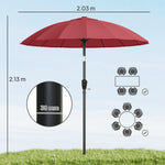 2m Shanghai Garden Parasol Umbrella, Outdoor Sun Shade | Red