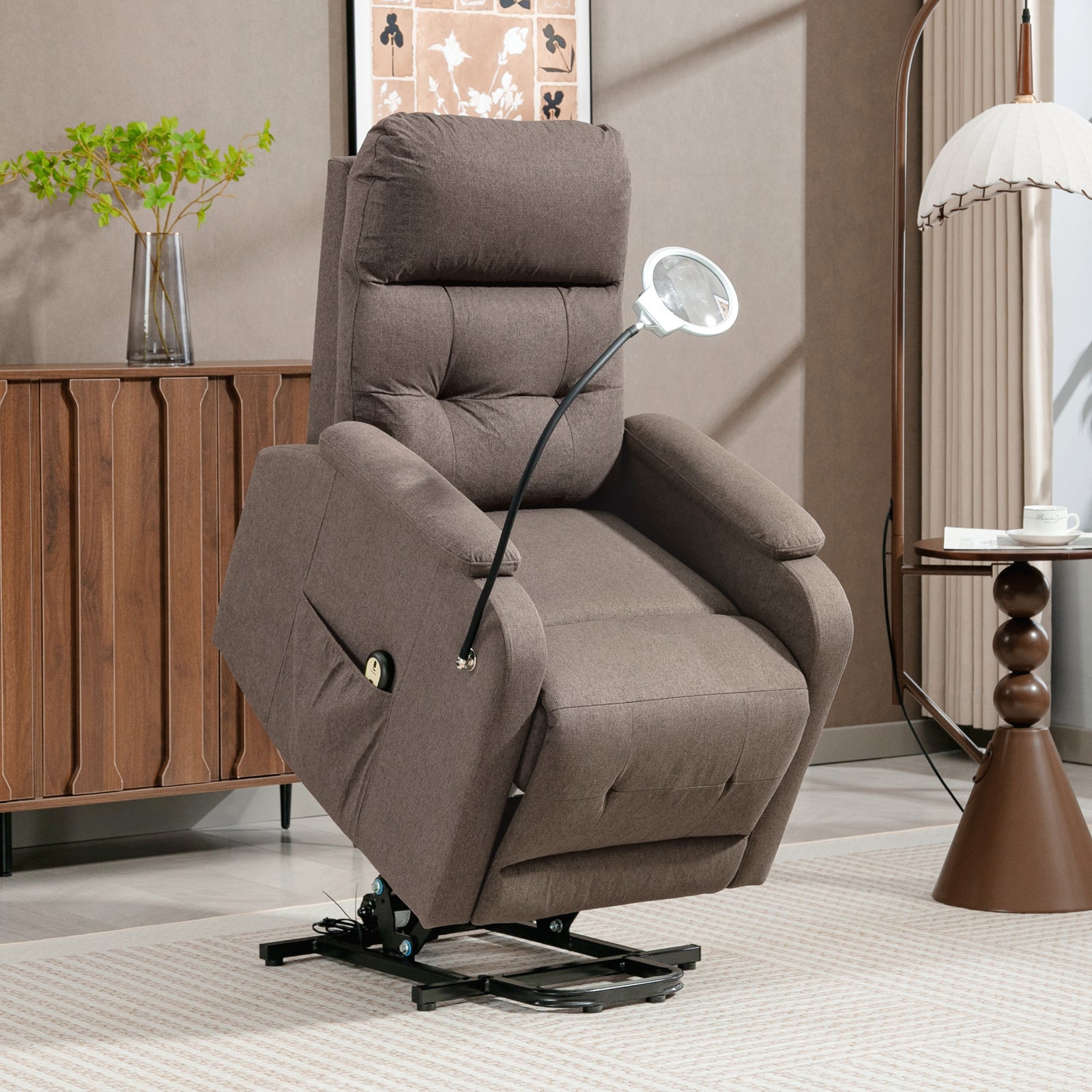 Linen Fabric Electric Recliner Chair With Remote Control | Brown