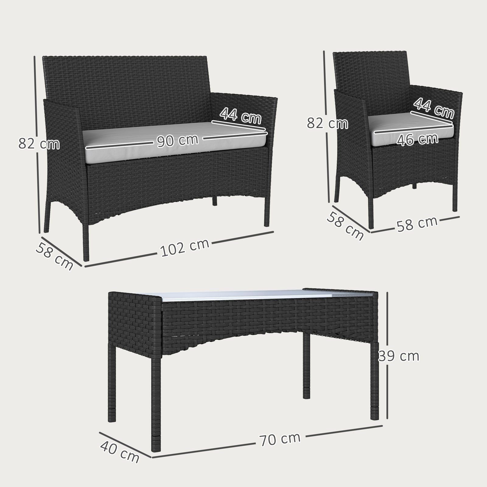 4 Piece Rattan Garden Furniture Sofa Set With Cushions | Black