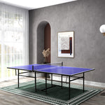 9ft Folding Ping Pong Table, 4 Wheels, 2 Bats | Blue