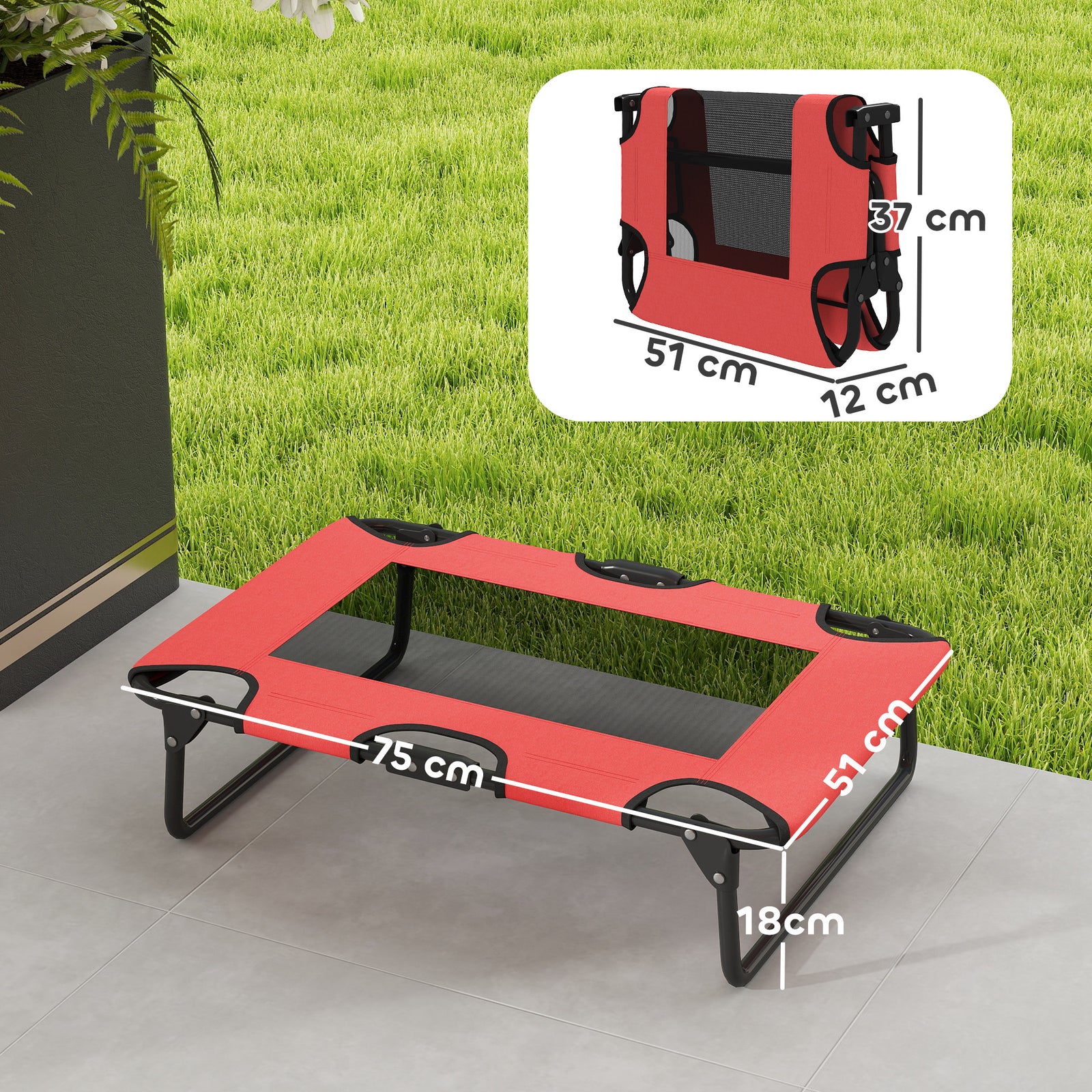 Raised Dog Bed With Breathable Mesh For S & M Dogs, Red | Red