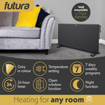 Electric Panel Heater Eco Radiator Grey Wall Mounted & Freestanding Thermostat Control & Setback Timer Lot 20 | 2000w | Grey