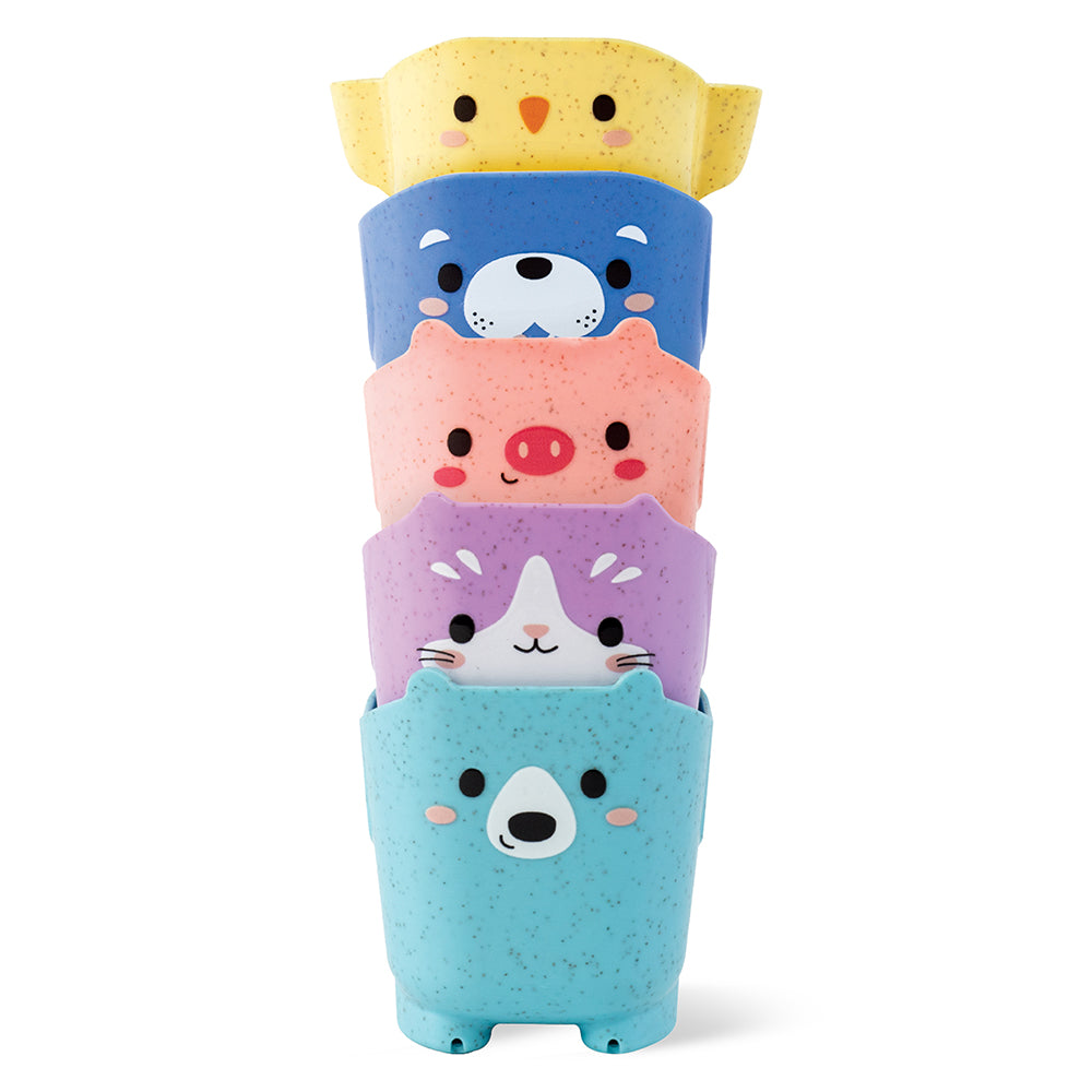 Pour & Play Animal Cups (5pcs) - 3-in-1 Stacking Bath Toy