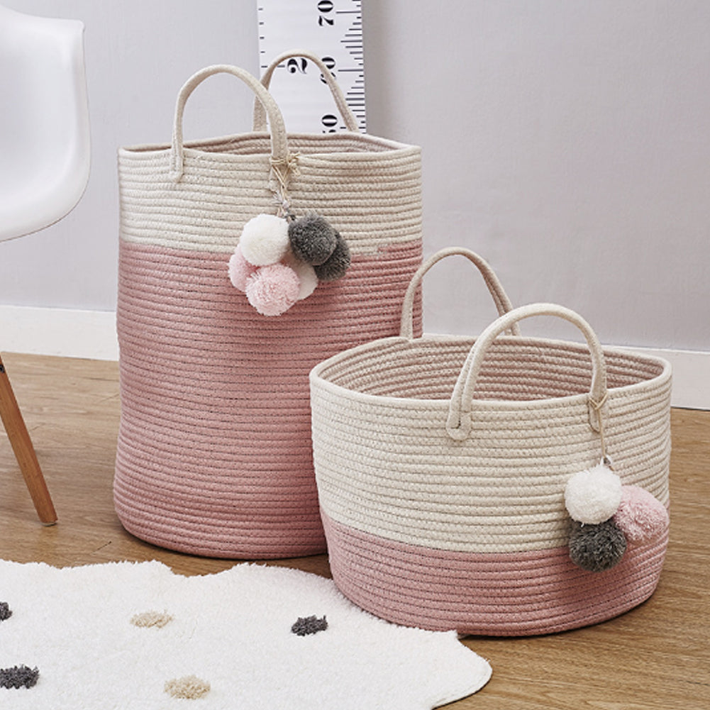 Woven Basket Baby Kids Toys Storage Clothes Hamper Laundry Basket | Pink
