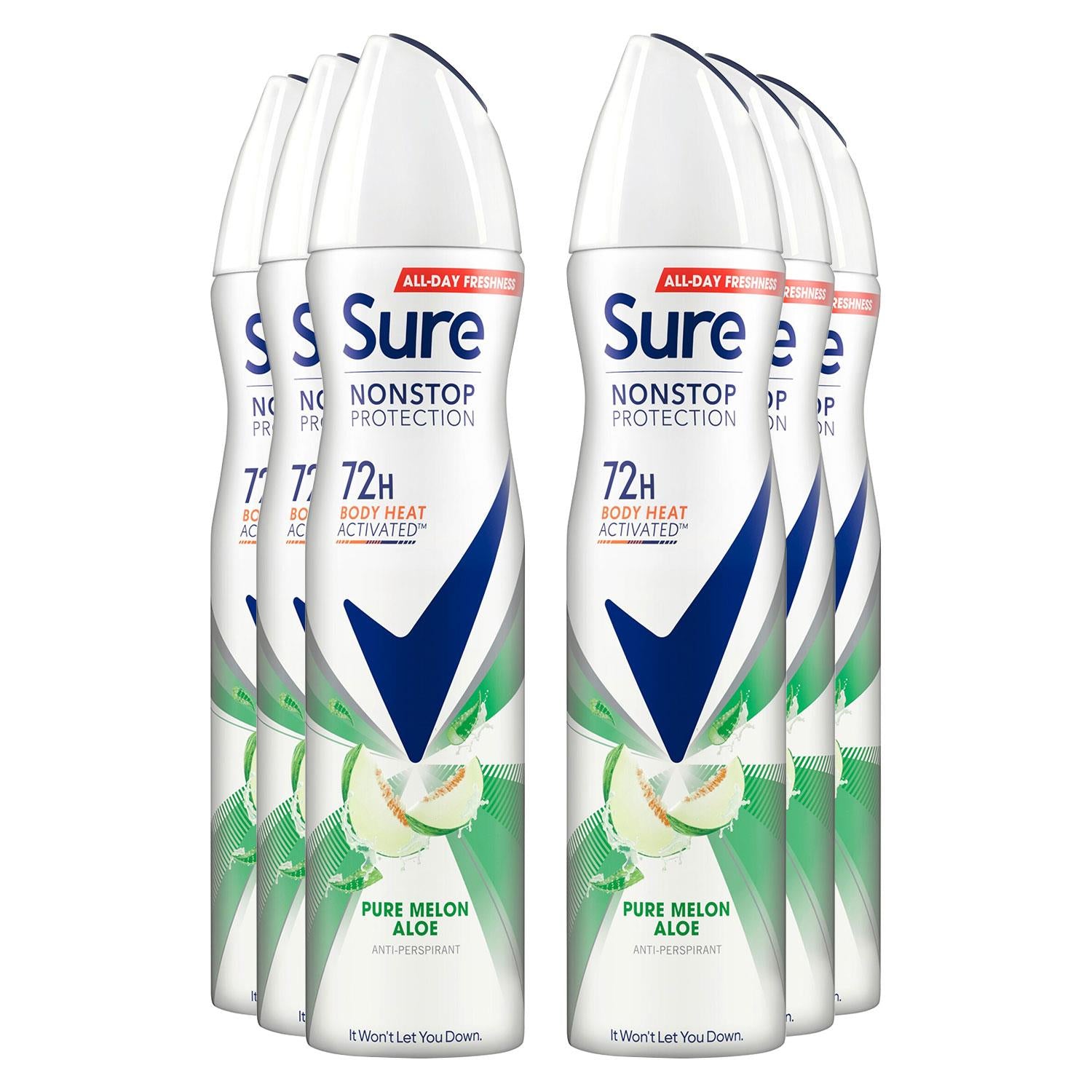 Women Anti-perspirant 72h Nonstop Protection Pure Melon Aloe Deo, 6pk, 250ml | 6
