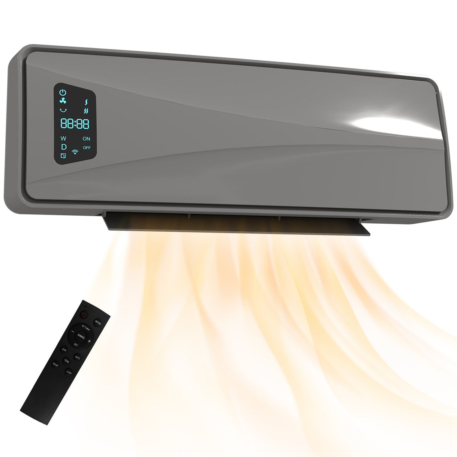 2000w Ceramic Electric Heater With Fan, Wall Heater | Grey