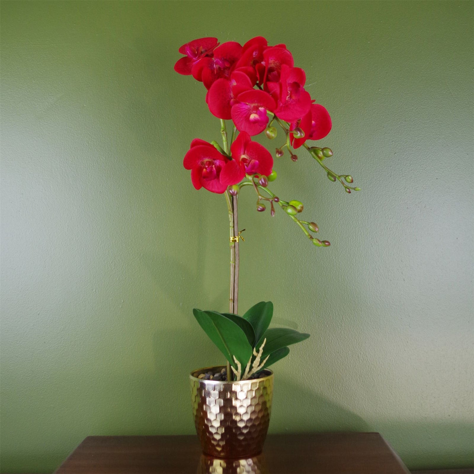 Artificial 50cm Phalaenopsis Orchid Red Leopard Gold Pot