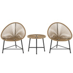 Rattan Bistro Set, Cushioned Acapulco Chairs, Glass Table | Natural