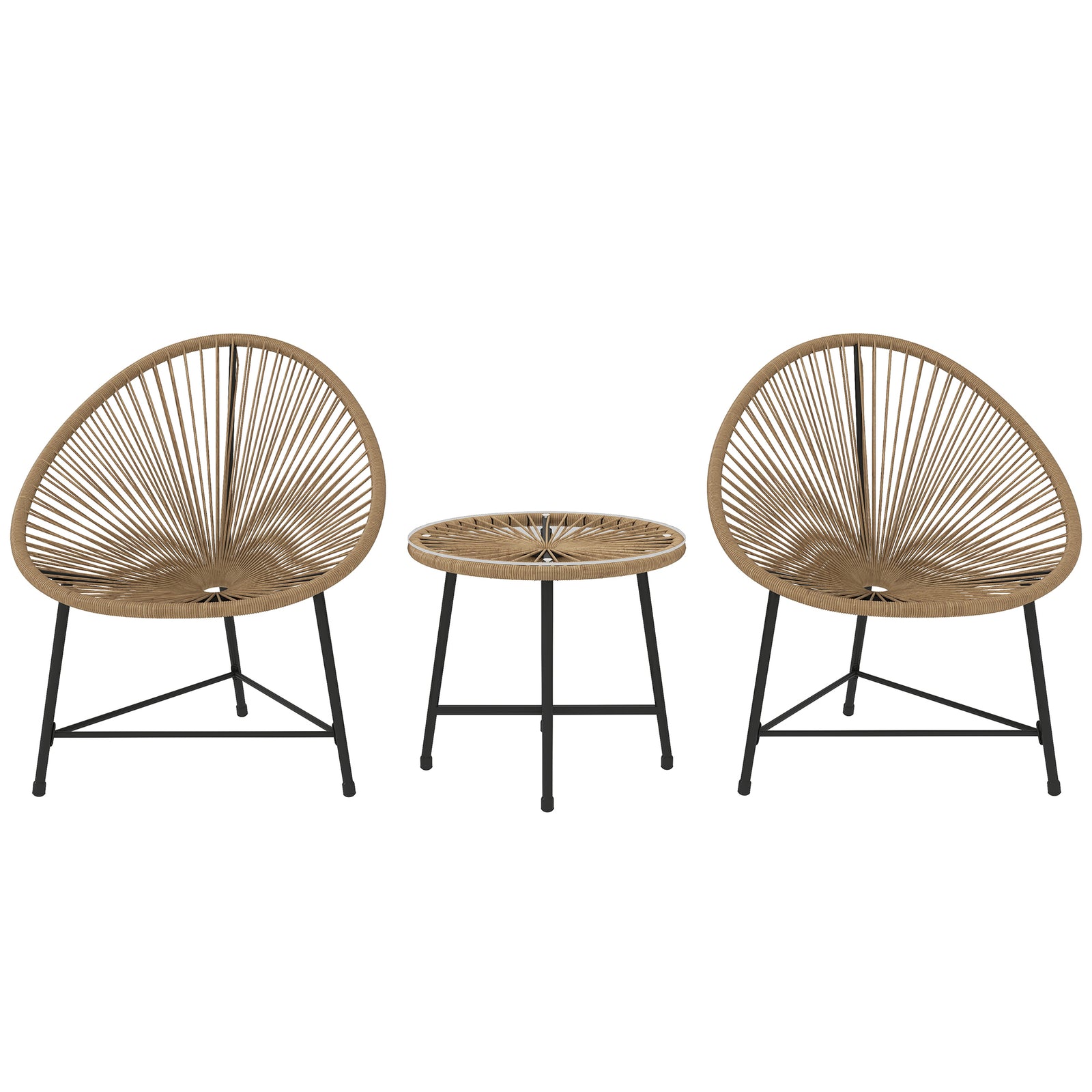 Rattan Bistro Set, Cushioned Acapulco Chairs, Glass Table | Natural