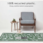 Luxury Outdoor Rug Waterproof Reversible For Garden Patio, Green Floral Bee