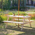 4-seater Garden Wooden Picnic Table With Parasol Hole