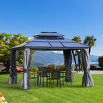 Pc Hardtop Gazebo W/ Double Roof & Aluminium Frame | Large | Charcoal Gray