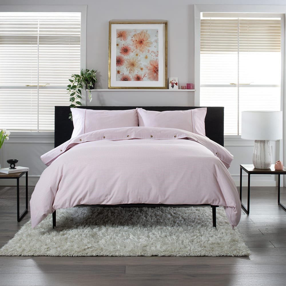 Gingham Cotton Duvet Cover Set – Soft, Breathable Fabric With Double-piped Edging | Super King | Rose