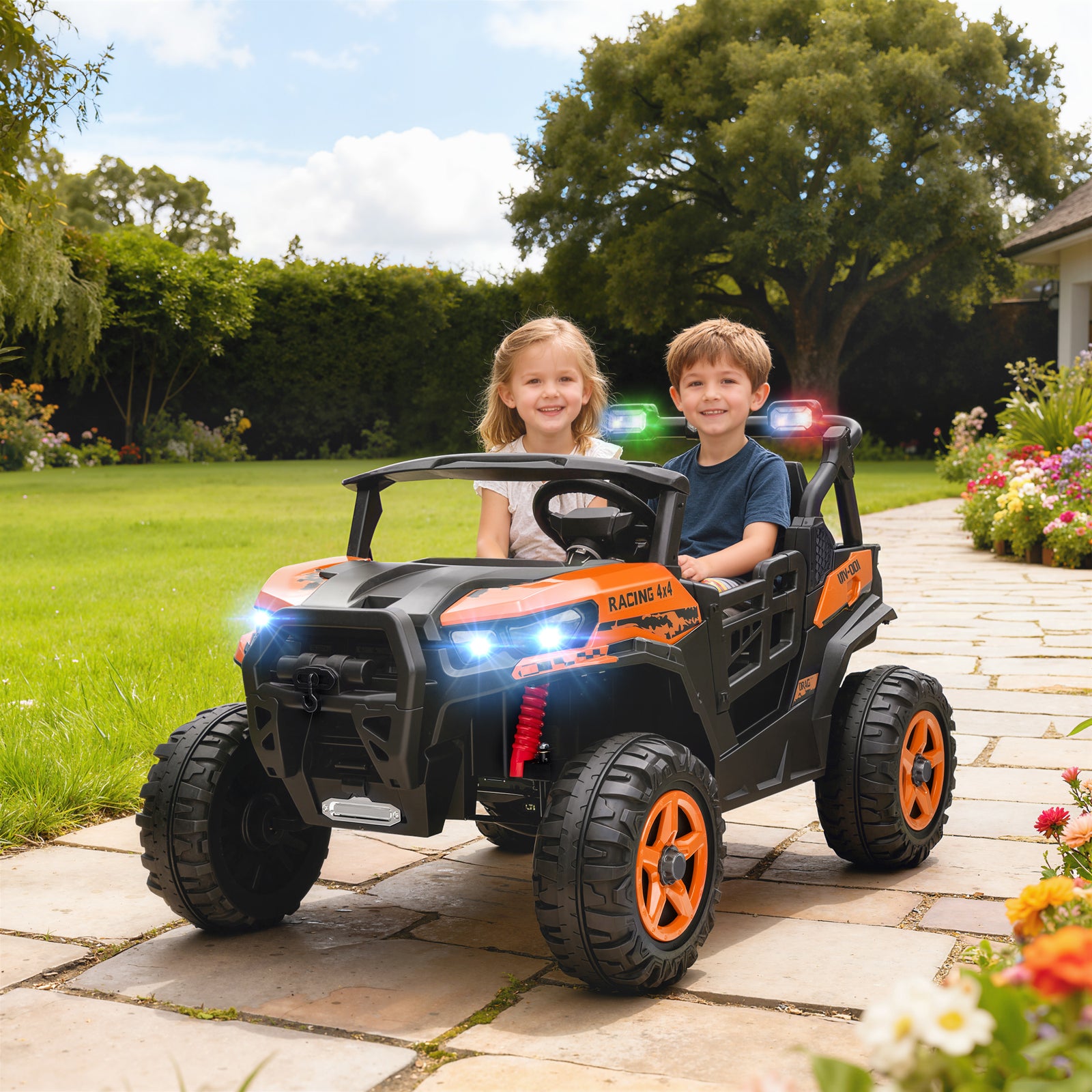 24v Electric Ride On Car, 2-seater Kids Electric Truck | Orange