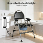 Folding Commode Chair Adjustable Height Bedside Toilet Shower Seat 150kg | Black