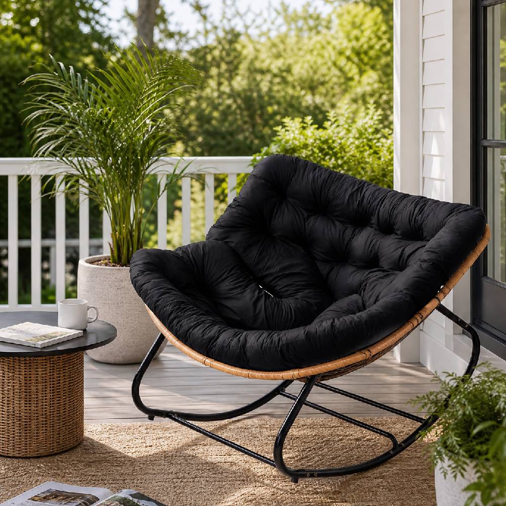 Modern Rocking Chair with Cushion – Compact | Black