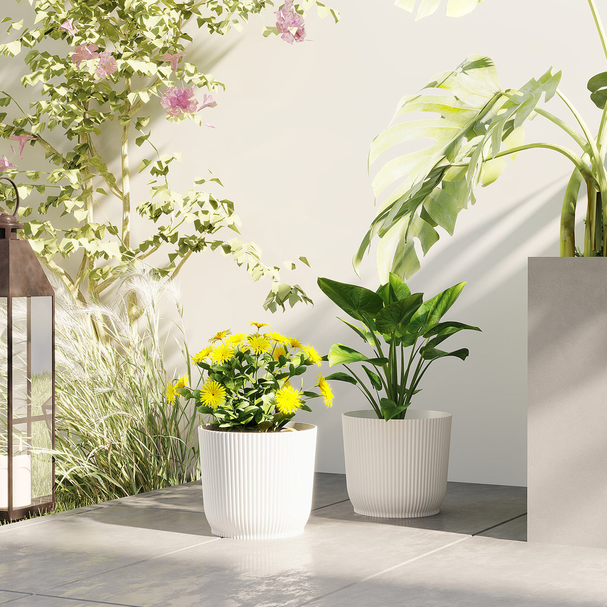 Round Plant Pots Outdoor 22cm For Garden Decoration | Set of 2 | White