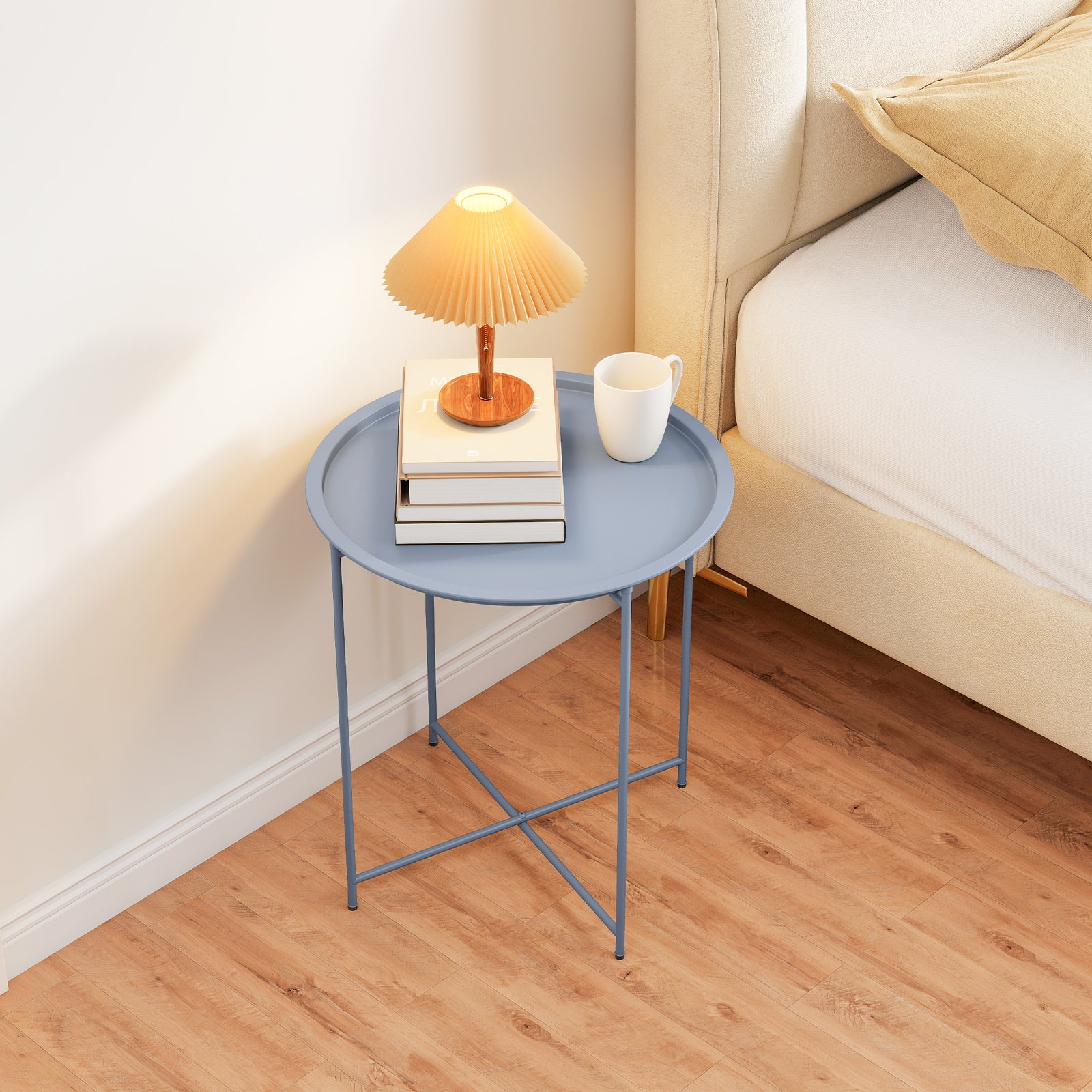 46cm Round Garden Table Side Table With Removable Tray | Blue