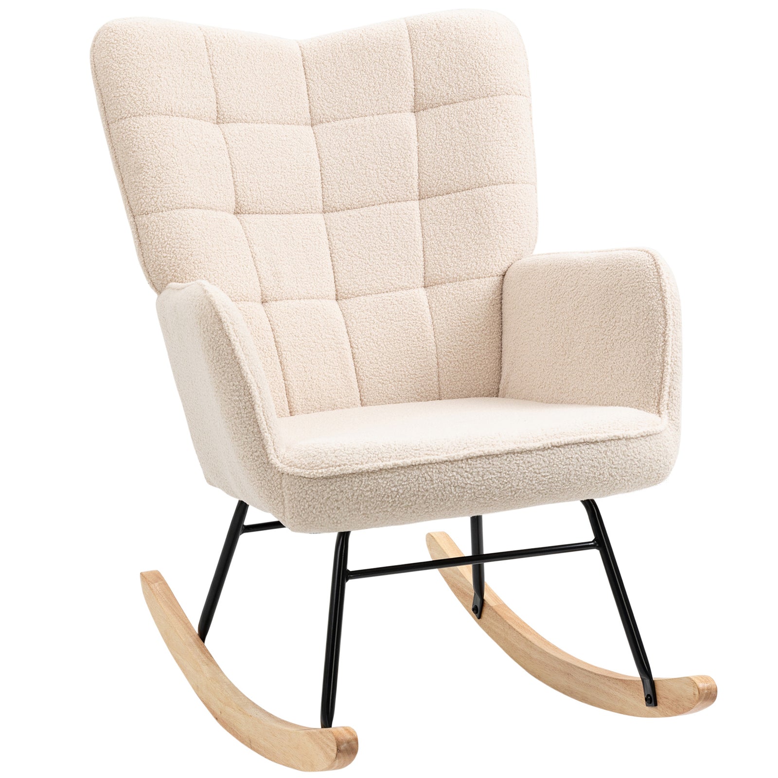 Wingback Rocking Chair For Nursing W/ Steel Frame | One Size | Beige