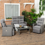 4 Piece Rattan Garden Furniture Set With Sofa, Glass Table | Grey
