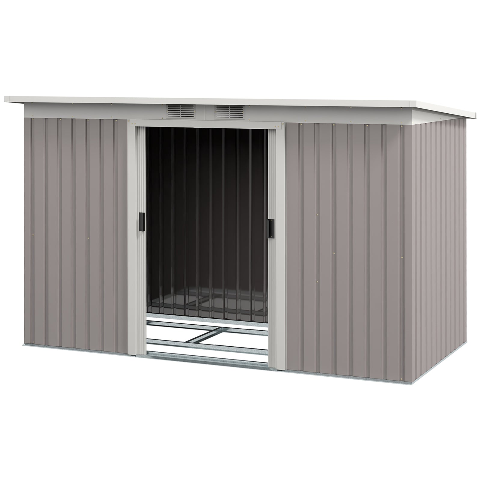 9 X 4ft Outdoor Metal Frame Garden Storage Shed W/ 2 Door | Light Slate Gray