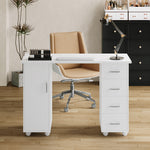 Mobile Manicure Table With 1 Cabinet And 4 Drawers | White