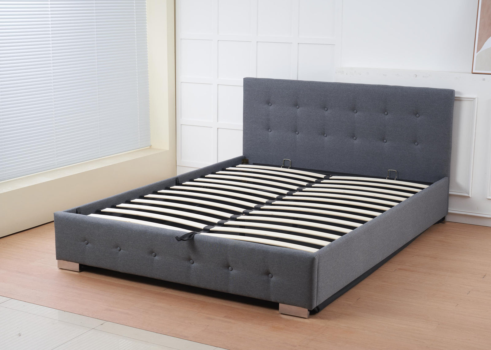 The Oslo Grey Linen Tufted Ottoman Bed Frame | King | Grey