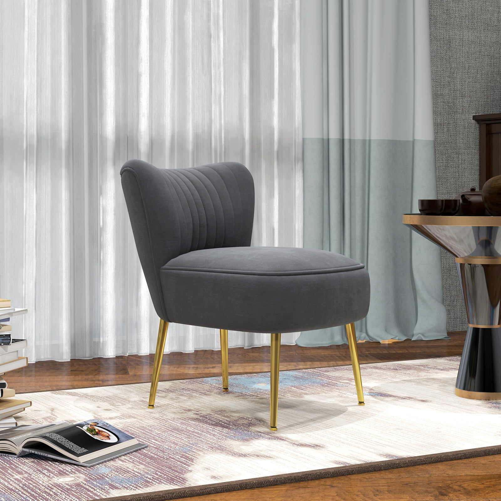 Accent Chair Wingback Armless Chair For Bedroom