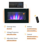 1000w/2000w Electric Wall Fireplace Led Flame Effect Timer
