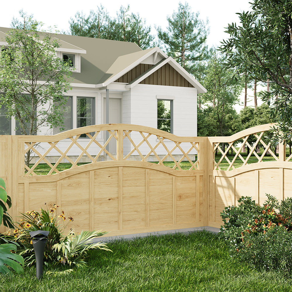 Spruce Wood Fence Panel With Arched Lattice Top 180cm W X 90/120/150/180cm H– Natural Finish, Durable, Easy Diy Garden Privacy Screen | Small