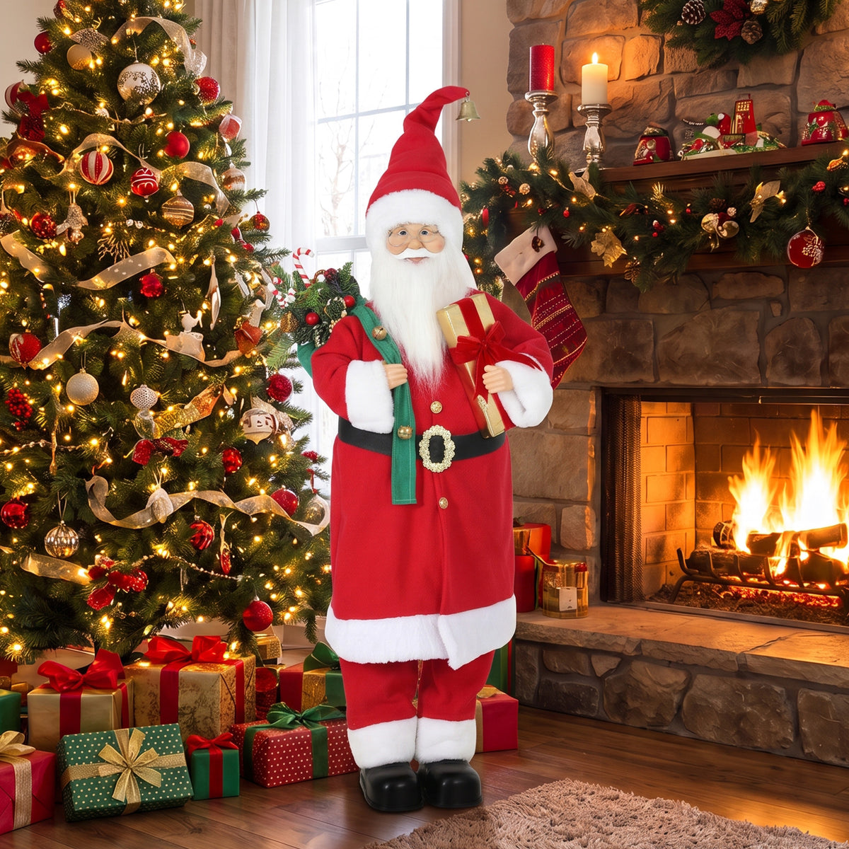 HOMCOM 4ft Christmas Singing Dancing Santa Claus With Gift And Sack