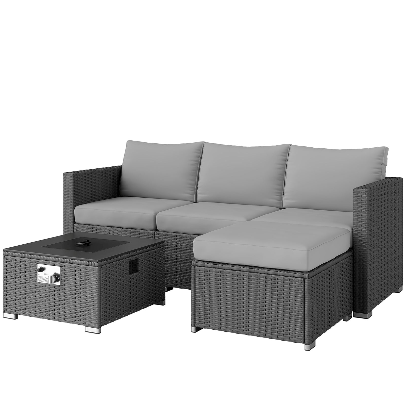 5 Piece Rattan Set With Gas Fire Pit | Grey
