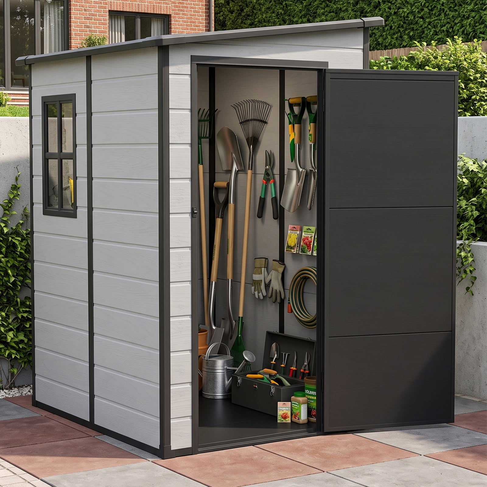 Breeins 5x4 Ft Pent Roof Garden Plastic Storage Shed